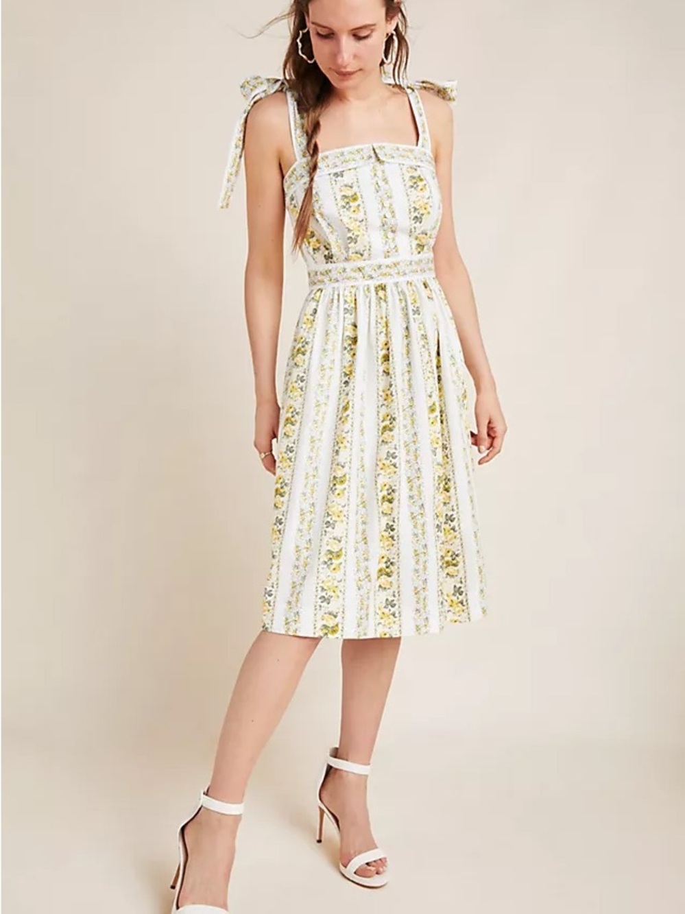 Gal Meets Glam White and Yellow Floral Tie-Shoulder Maxi Dress - Picture 2 of 10